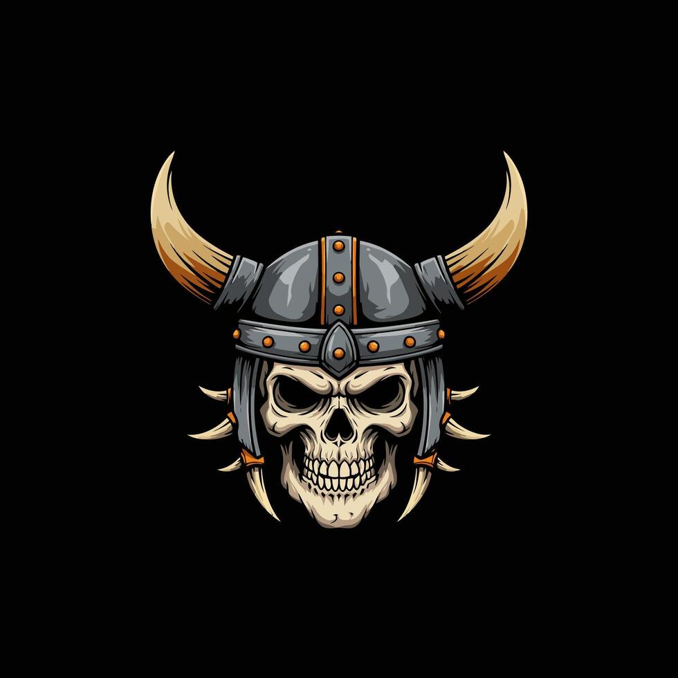 Viking Skull in Horned Helmet Dark, Bold Illustration vector
