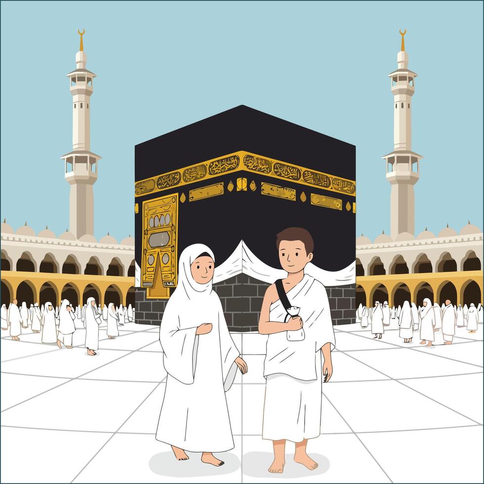 Hajj Pilgrimage Illustration Children at the Kaaba vector