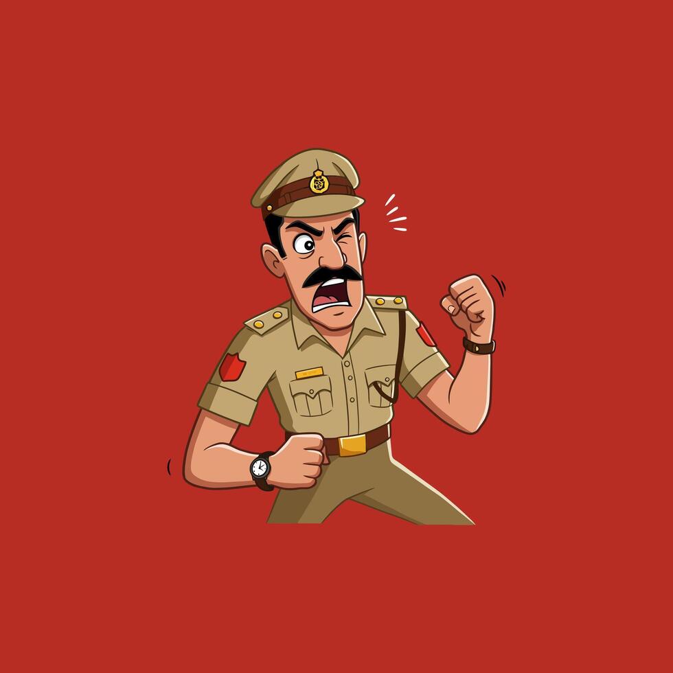 Angry Policeman Cartoon Illustration Digital Art vector