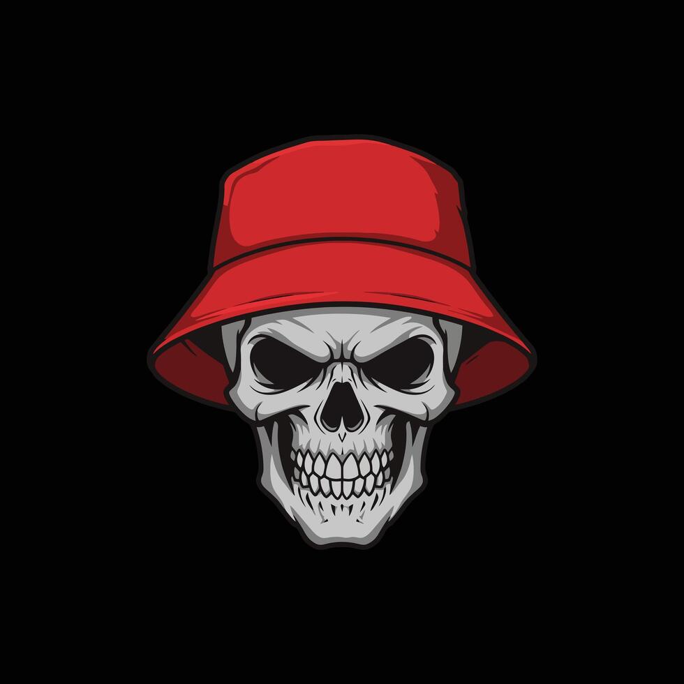 Grim Reaper in Red Bucket Hat Edgy Skull Illustration vector