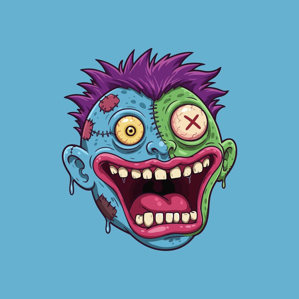 Stitched Zombie Head A Grotesque Cartoon Illustration vector