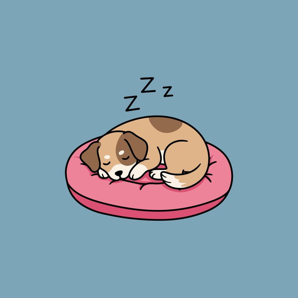 Sleeping Beagle Puppy on Pink Pillow Sweet Cartoon Illustration vector