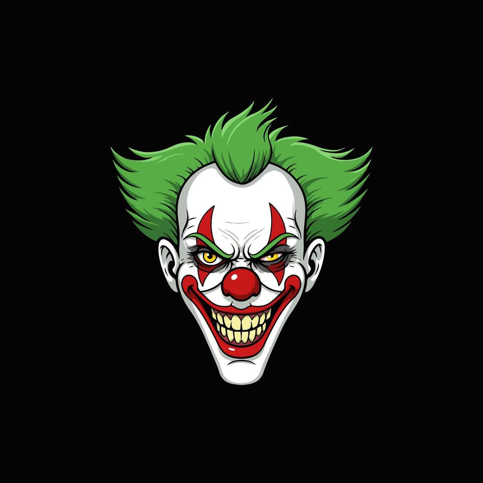 Menacing Green-Haired Clown Face A Darkly Humorous Illustration vector