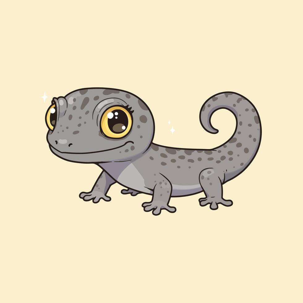Adorable Gray Gecko A Charming Cartoon Illustration vector