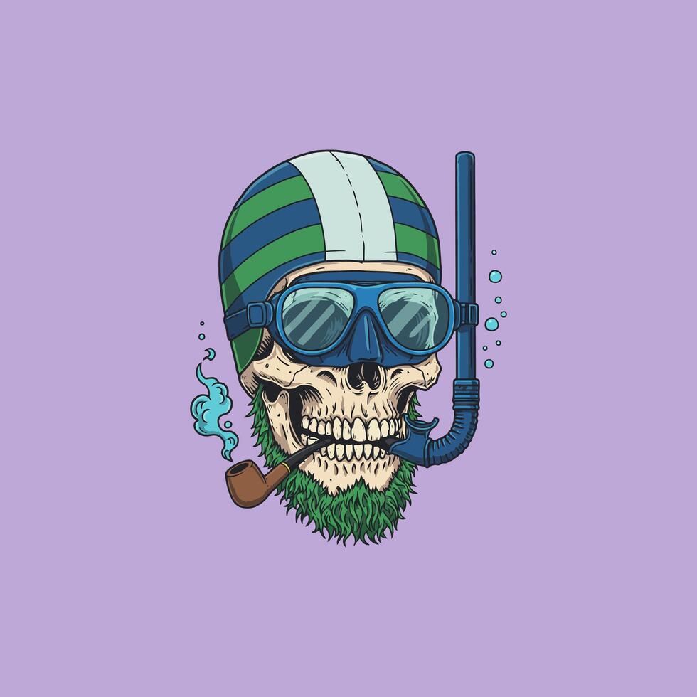 Cool Scuba Skull with Pipe and Diving Mask Illustration vector