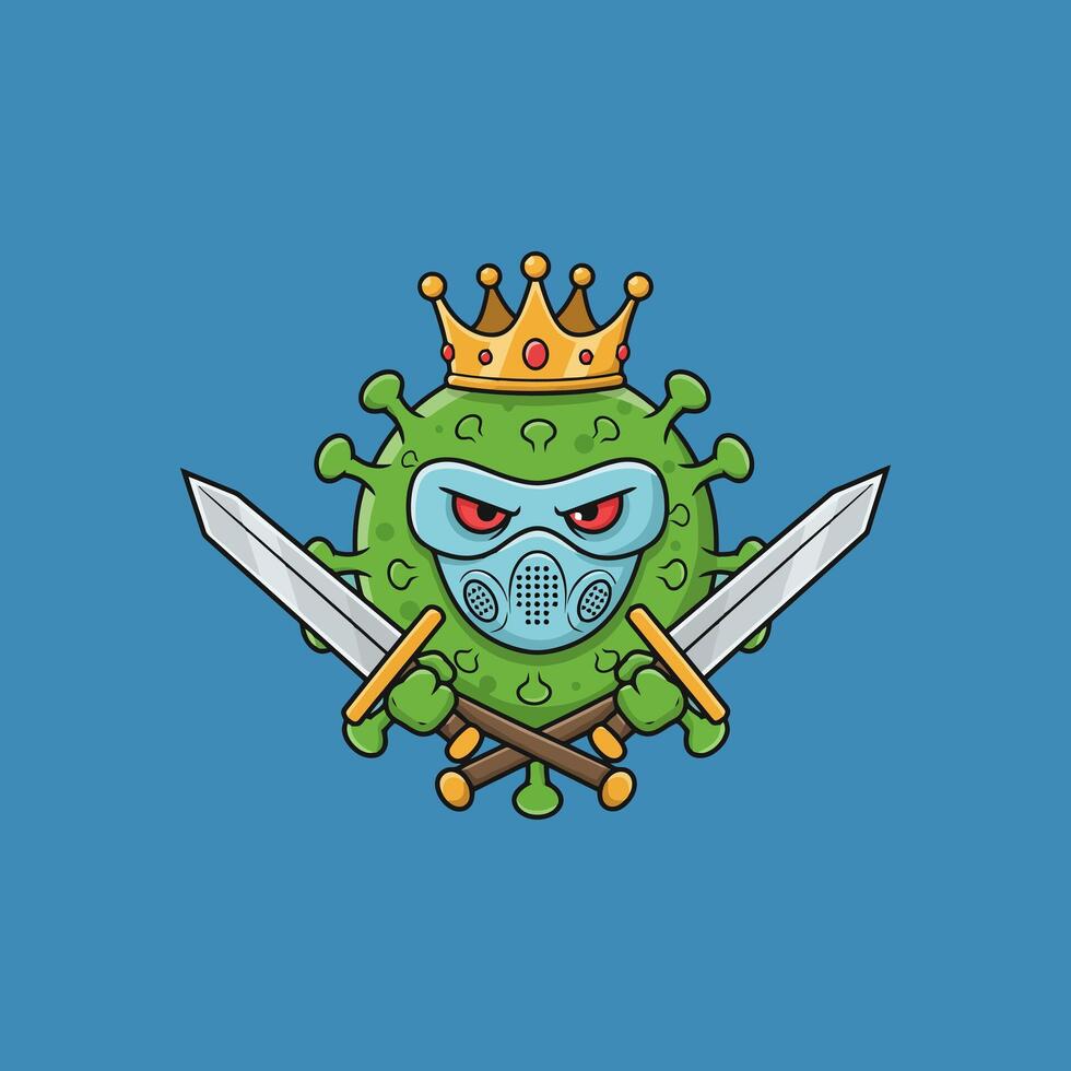 Coronavirus King Crowned Virus with Swords, Cartoon Style vector