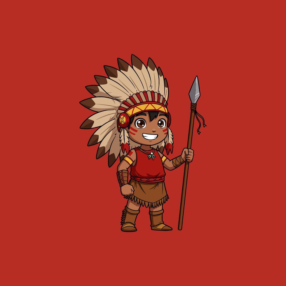 Cute Native American Boy Cartoon Illustration vector