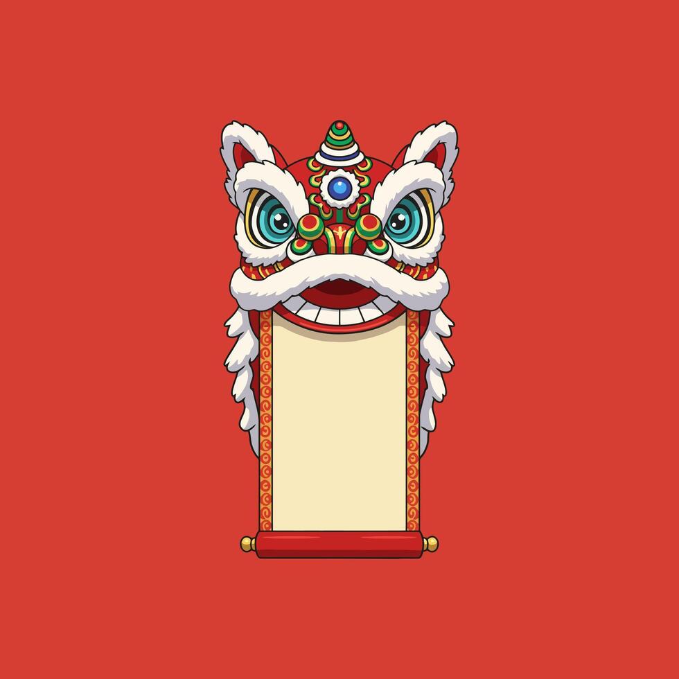 Chinese Lion Dance Scroll Template Lunar New Year Design vector