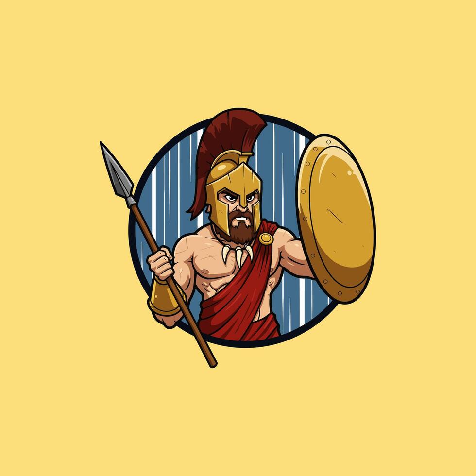 Powerful Spartan Warrior Cartoon Illustration vector