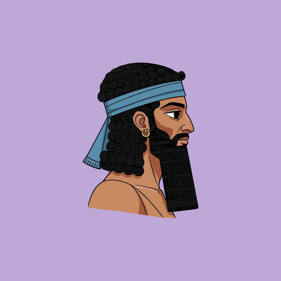 Ancient Mesopotamian Man Profile Illustration Art vector