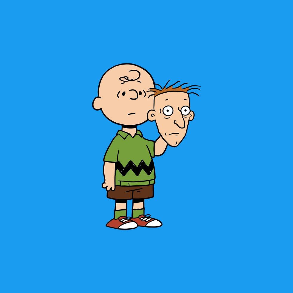 Charlie Brown's Unexpected Mask A Whimsical Cartoon Illustration vector