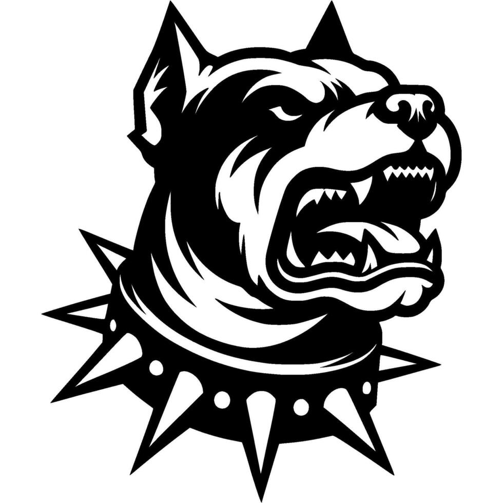 Tattoo of roaring Staffordshire Terrier head in monochrome. Staffordshire Terrier dog in madness side view. Engraving minimalistic in black ink drawing on white background vector