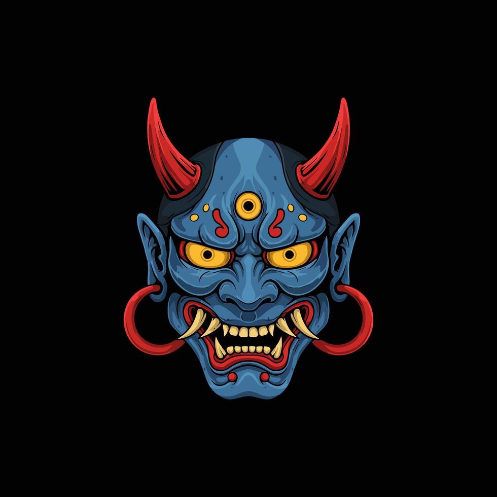 Oni Mask A Bold Japanese Demon Mask in Vibrant Style vector