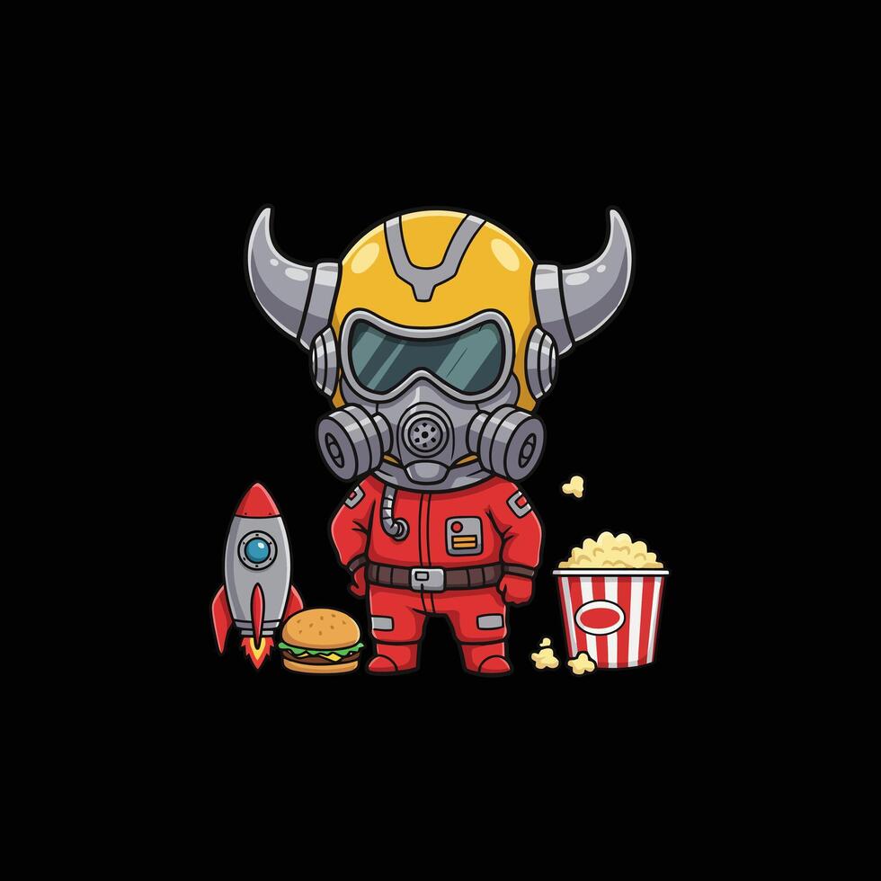 Cosmonaut Bull A Cartoonish Spacefarer with Snacks vector
