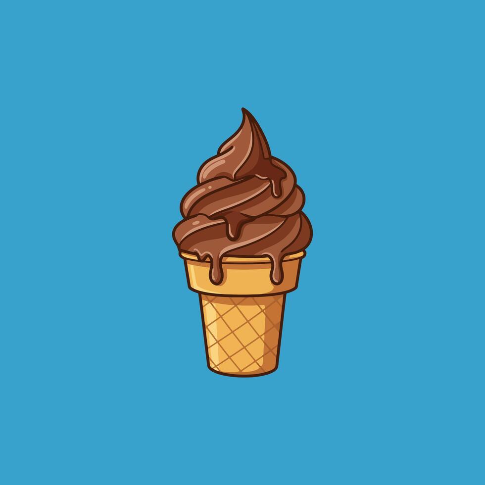Chocolate Ice Cream Cone A Delightful Cartoon Illustration vector