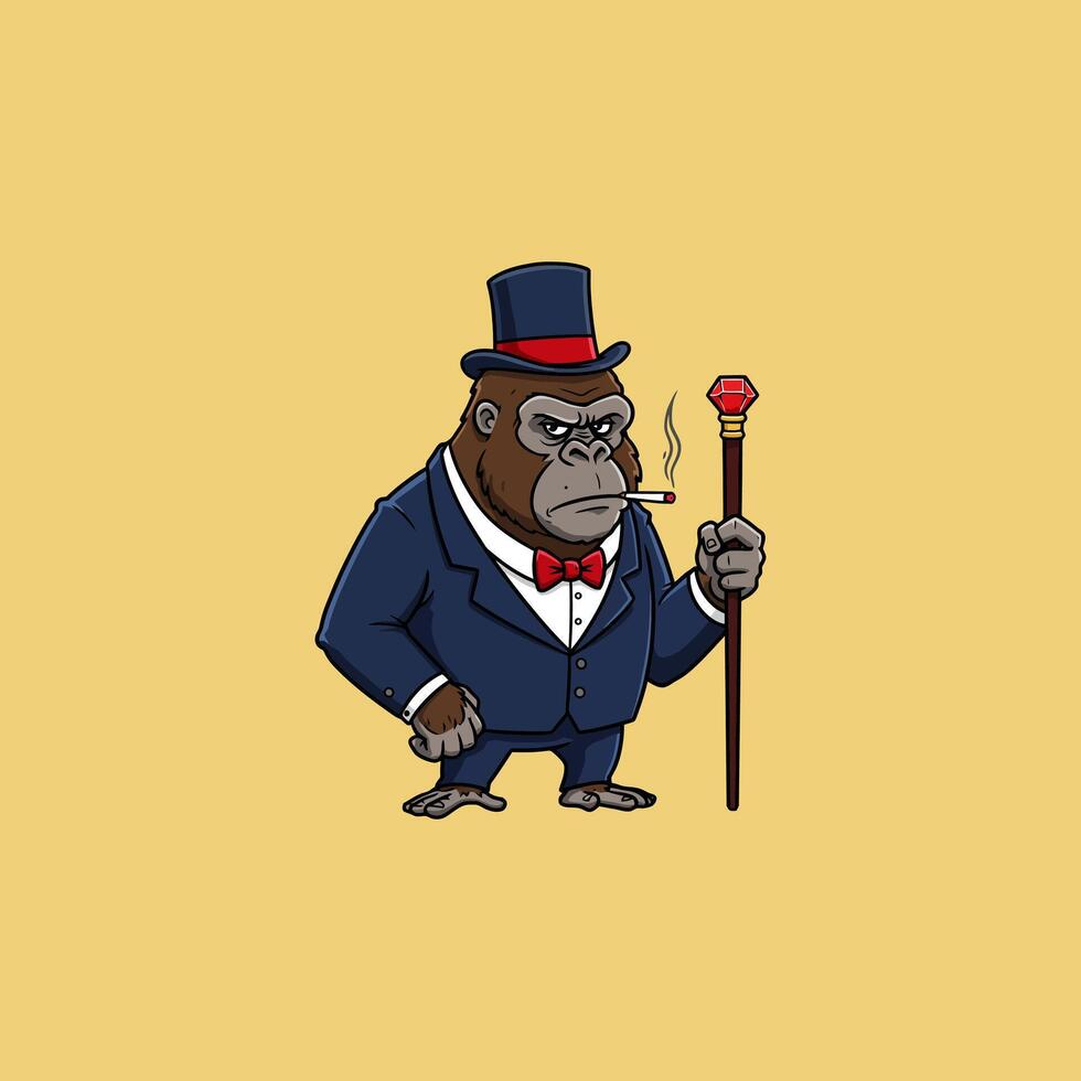 Sophisticated Gorilla in Suit, Smoking Cigar, Cartoon Style vector
