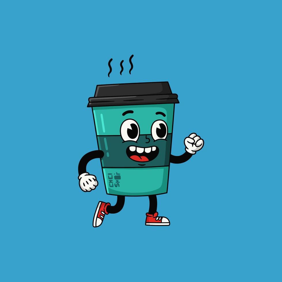 Joyful Teal Coffee Cup Cartoon Character Running vector