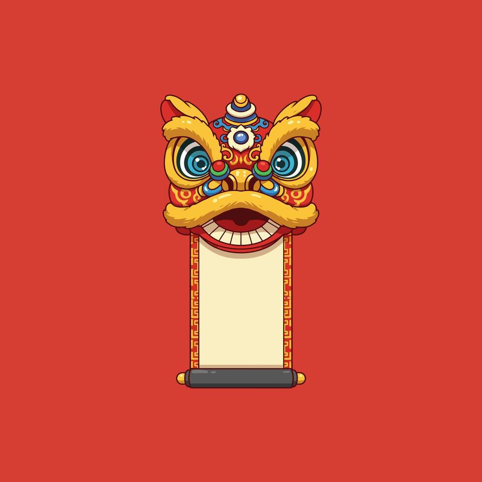 Chinese Lion Dance Scroll Design Lunar New Year vector