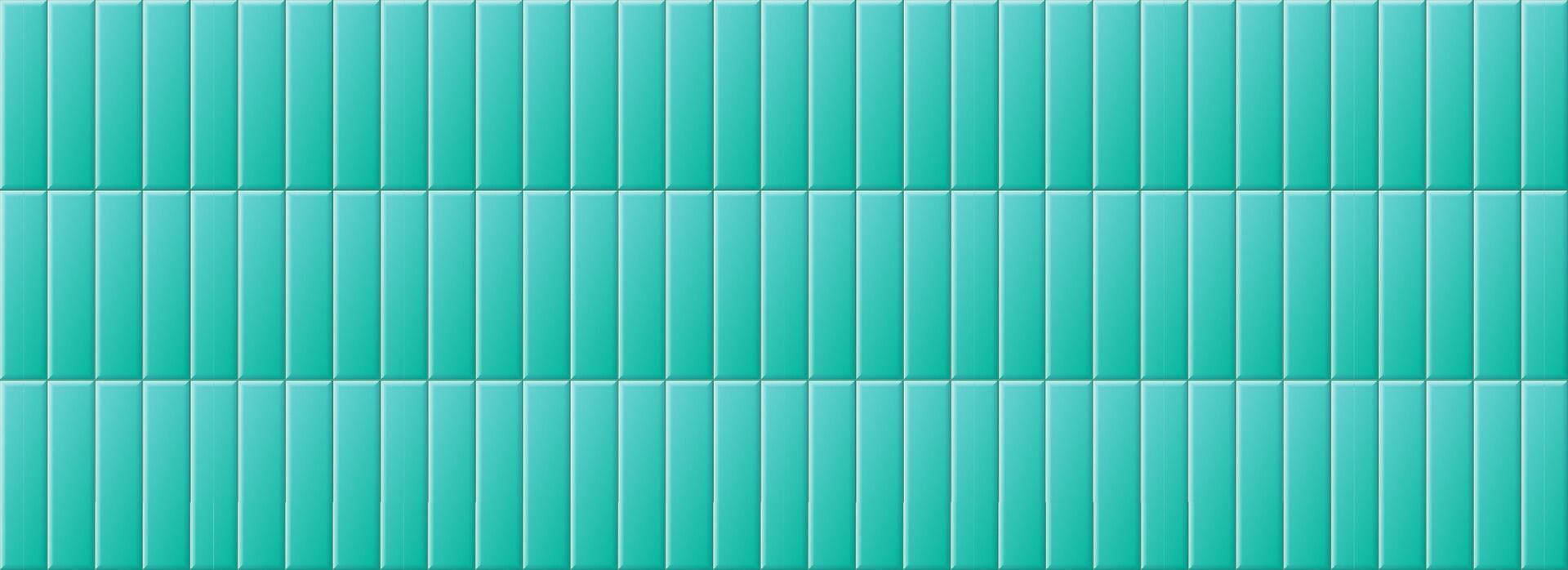 Seamless blue green tile pattern. Rectangle ceramic tiled texture for bathroom wall, kitchen floor, pool surface. Repeating cyan mosaic grid background. Turquoise vertical brick backdrop vector