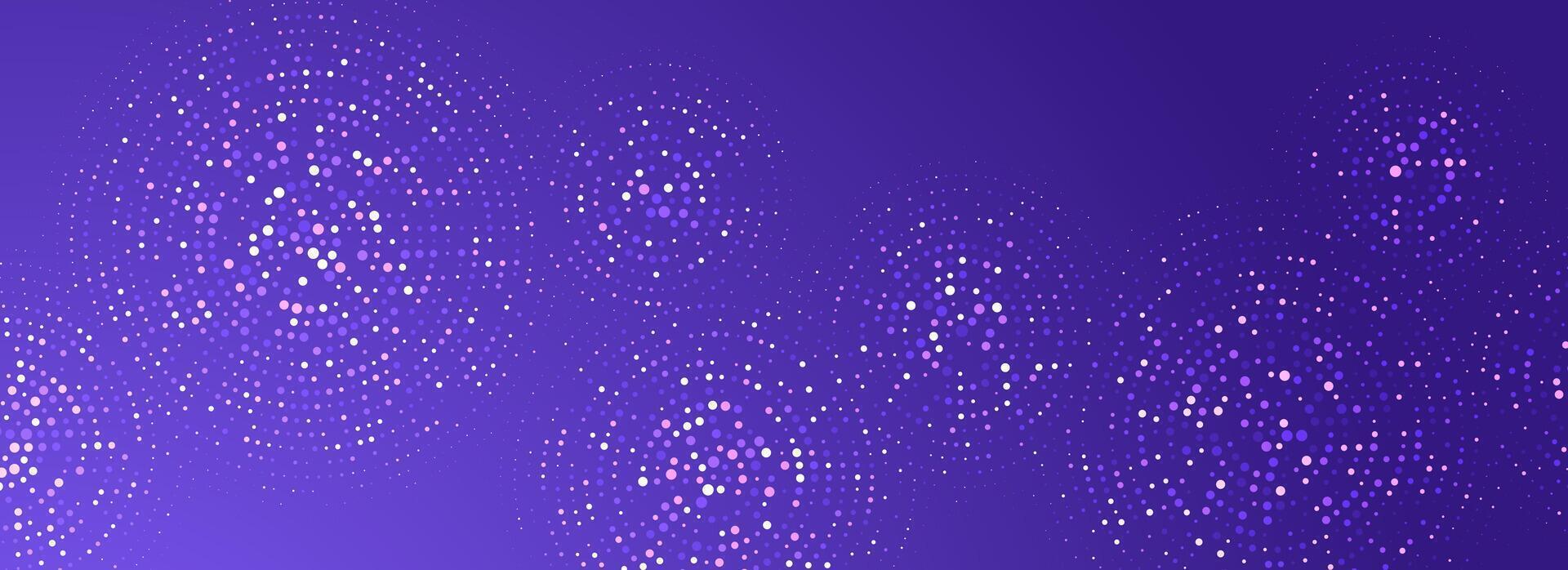 Digital technology pattern wallpaper. Glowing purple dotted circle background. Abstract dot round grid backdrop for business, science, healthcare, medicine, finance. Violet texture surface vector
