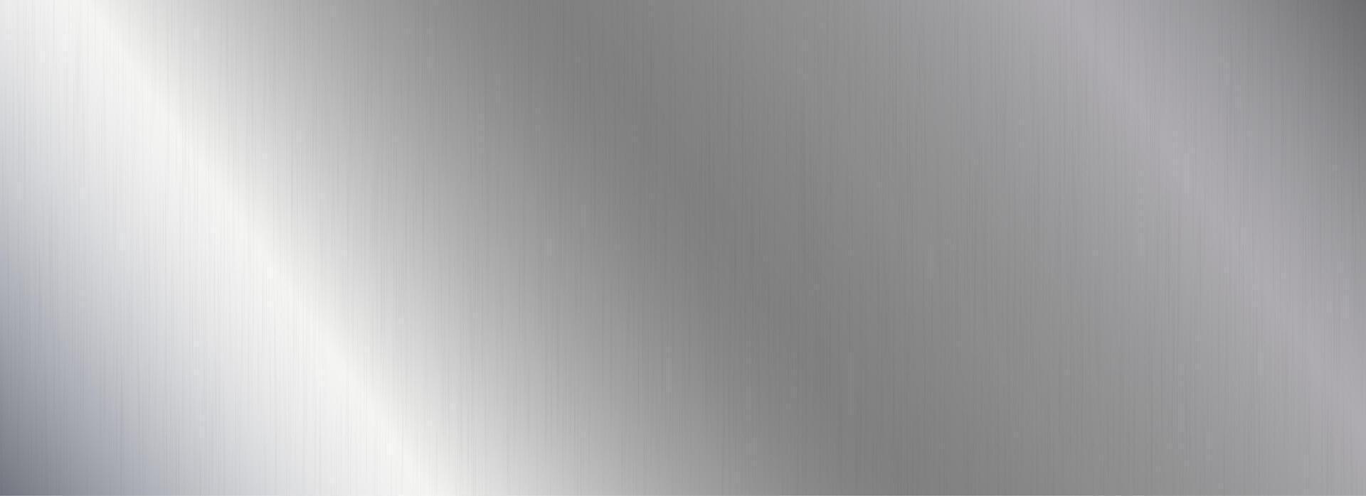 Silver metallic gradient texture. Grey polished metal foil background. Wide shiny titan or aluminum sheet for label, plate, sign, tag. Stainless steel material surface texture. Chrome backdrop vector