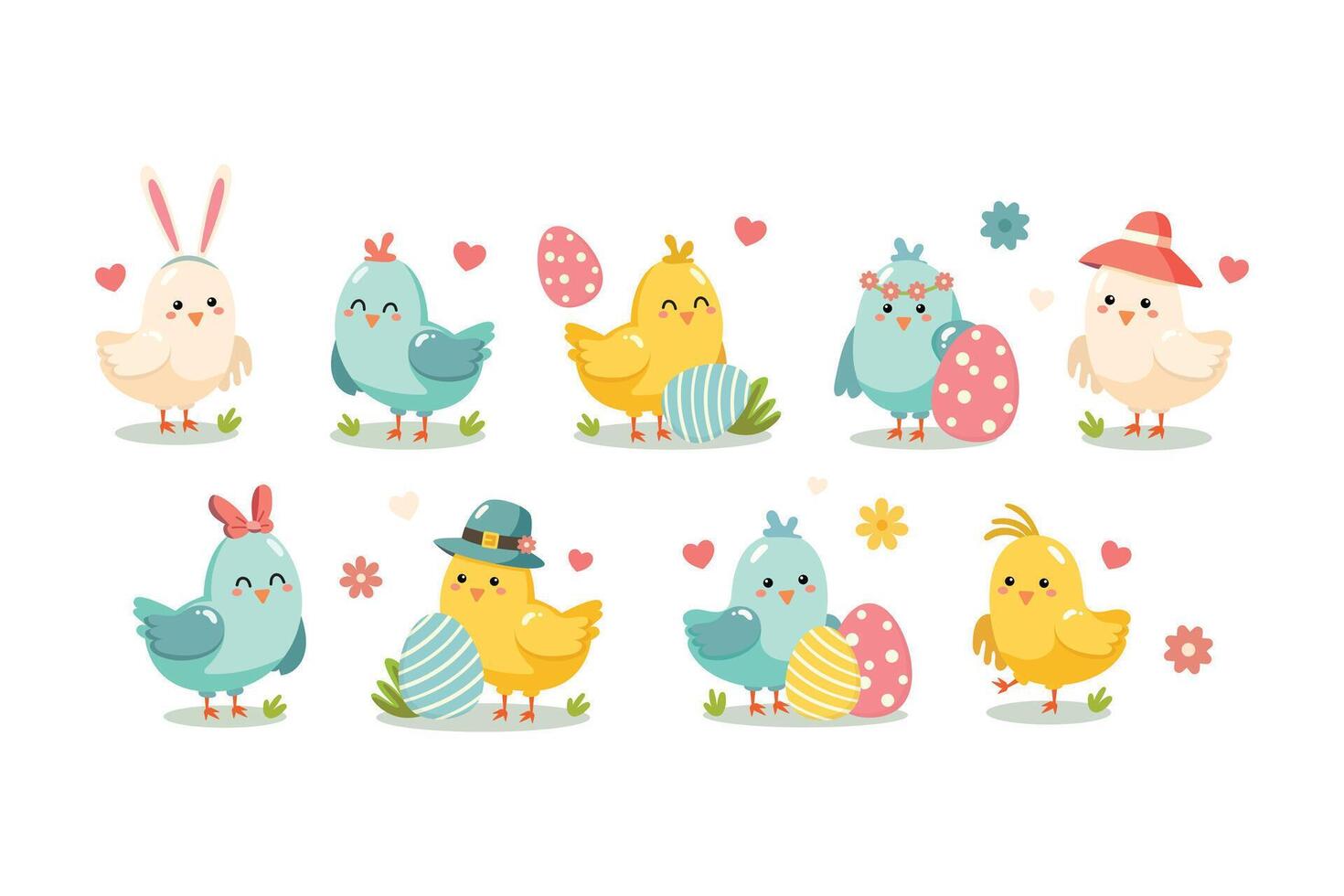 Colorful easter cute chicks birds character vector