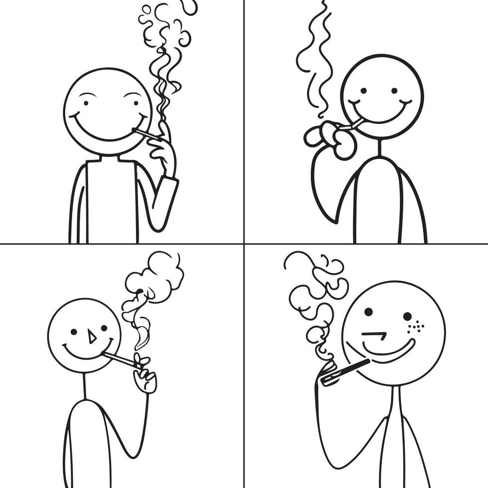 stick figures smoking and happy vector