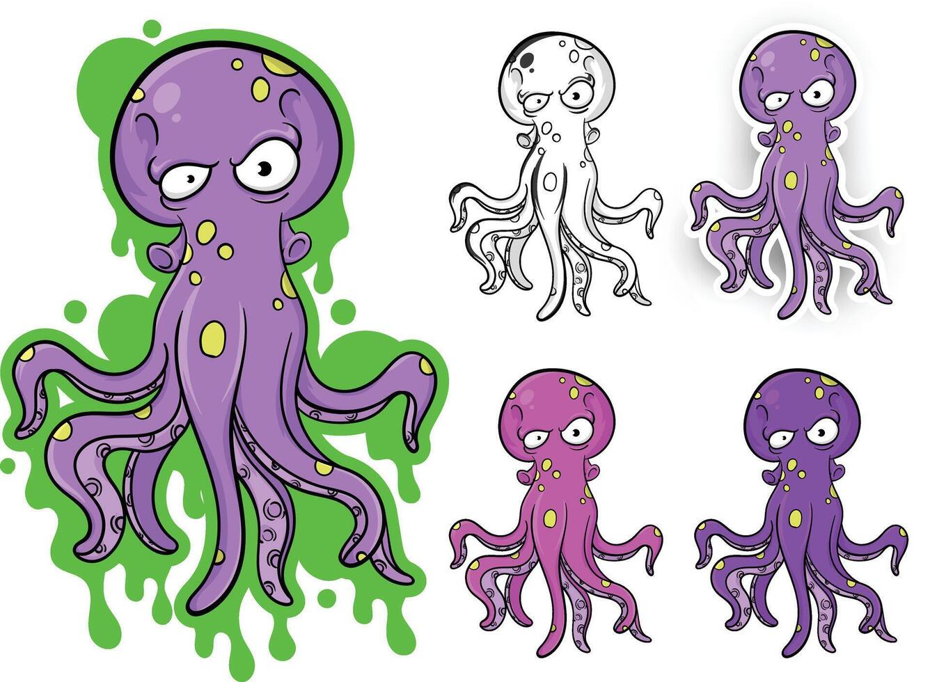 cartoon octopus with different colors and faces vector