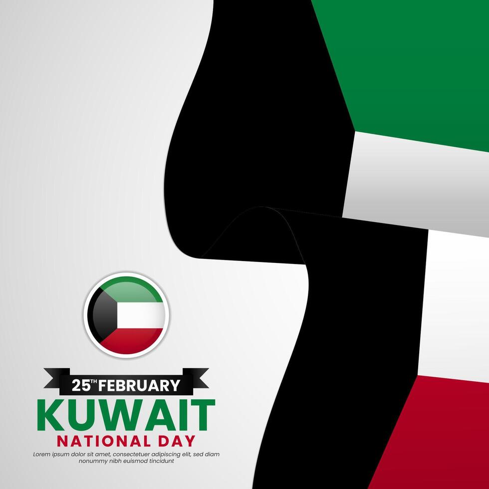 Kuwait National Day 25th February with realistic waving flag banner background vector