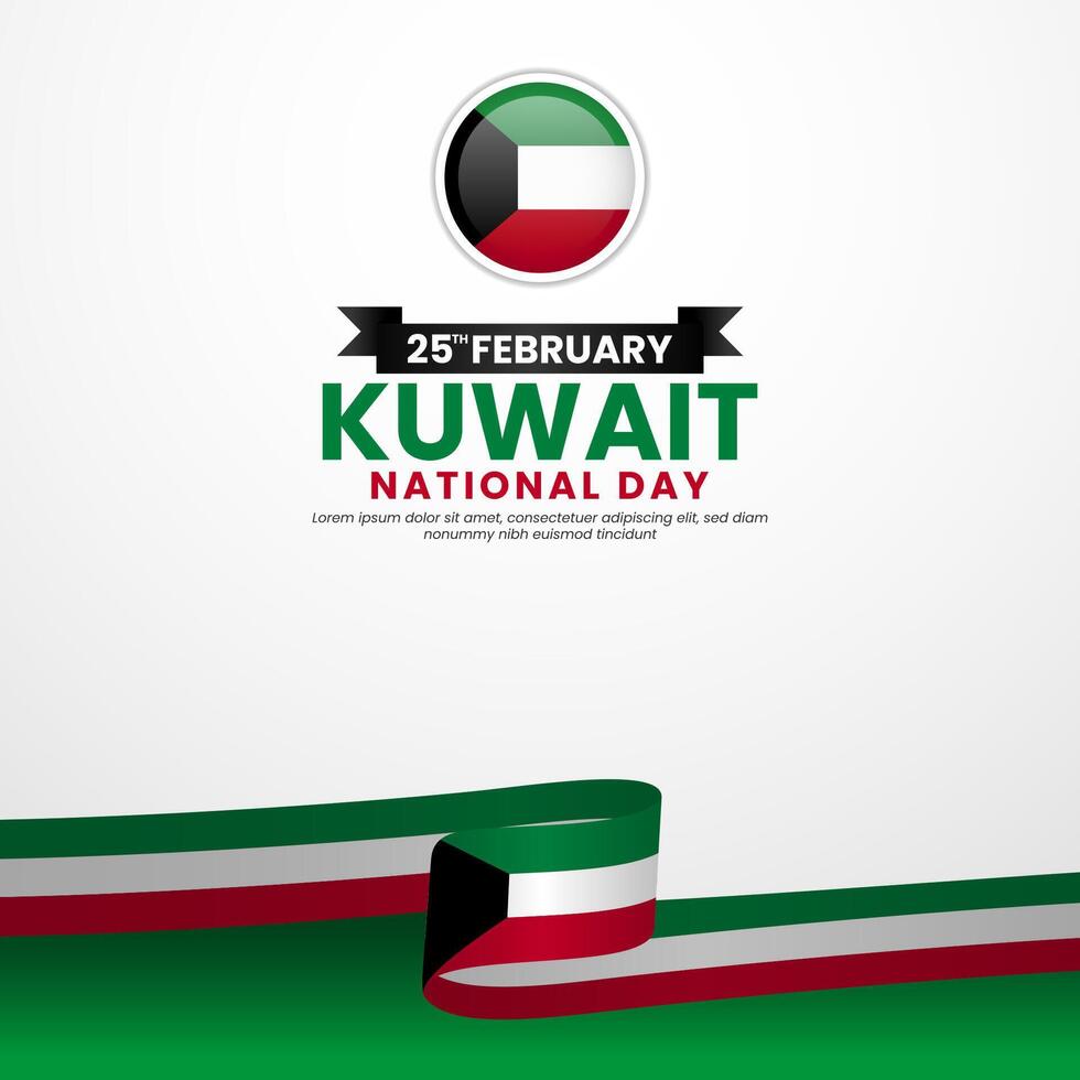 Kuwait National Day Square Banner Background with Ribbon Flag for Banner, Poster, Greeting Card vector