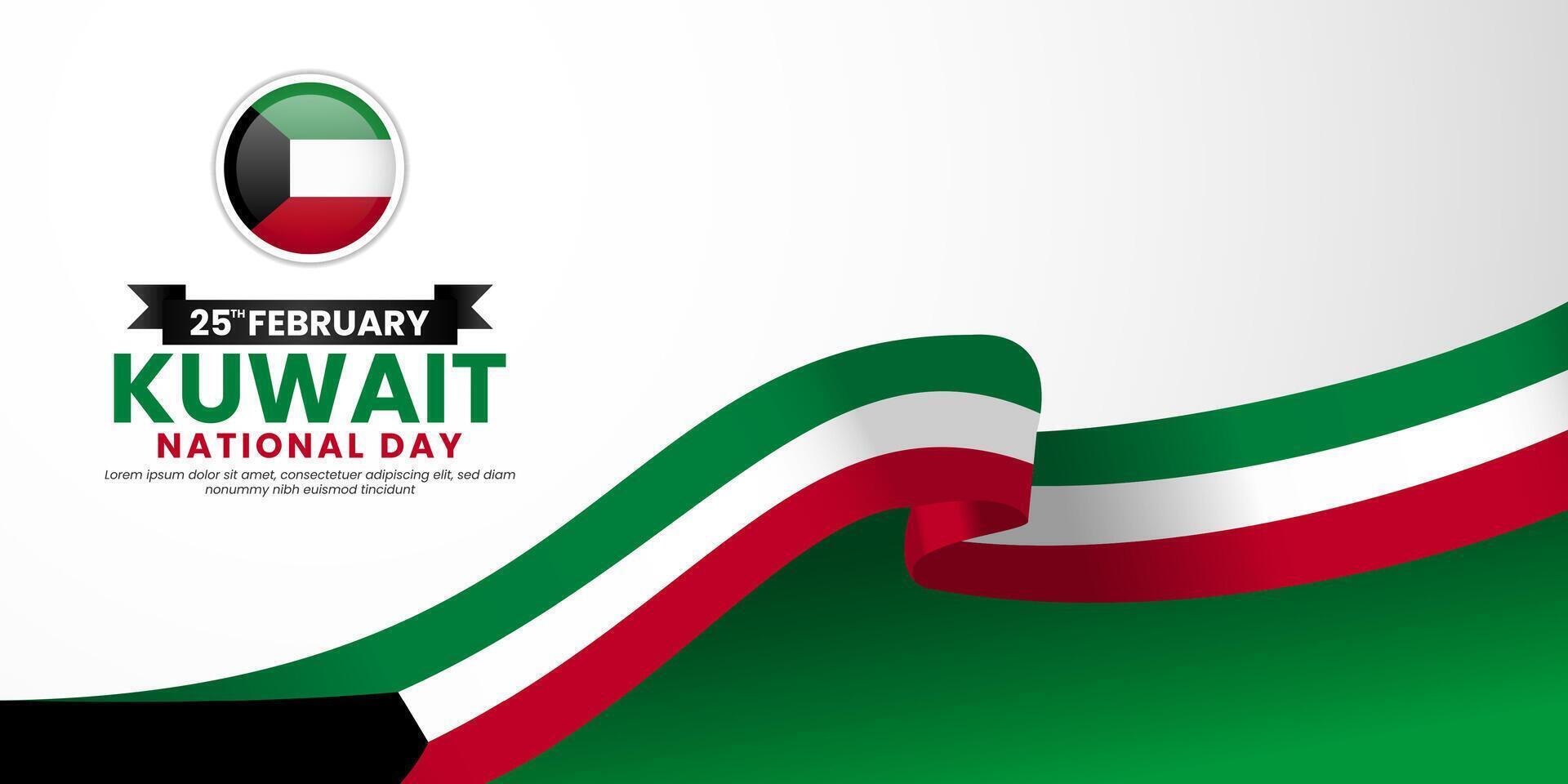Kuwait 3D waving ribbon flag for national day or independence day with blank space area vector