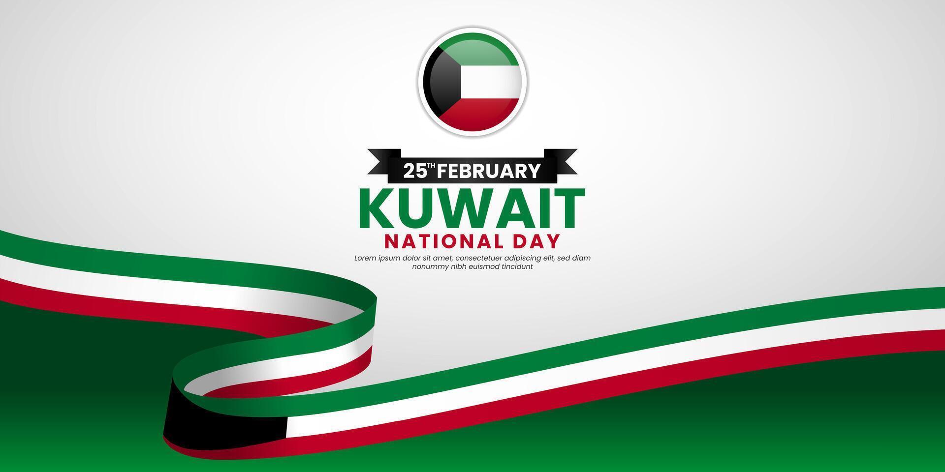 Kuwait 3D ribbon flag for national day or independence day with blank space area vector