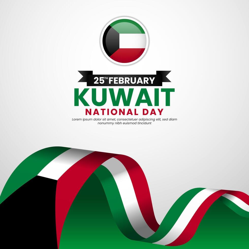 Kuwait National Day Banner Background with Ribbon Flag for Banner, Poster, Greeting Card vector