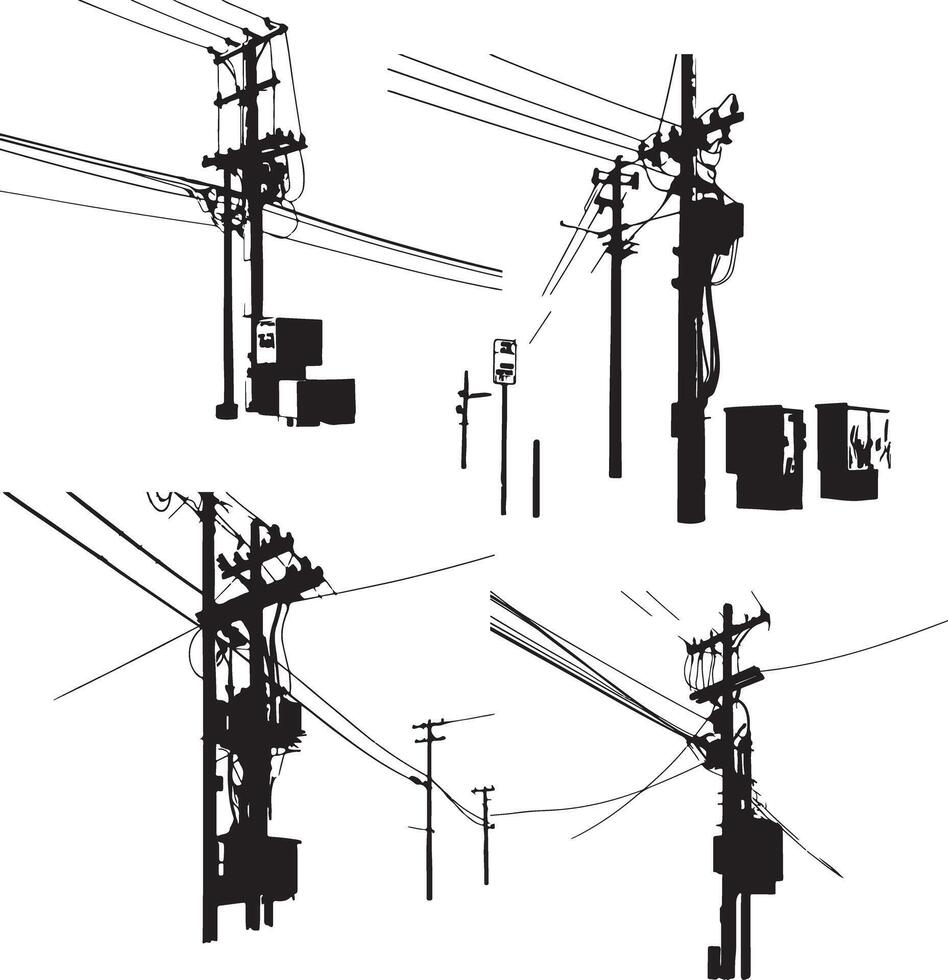 Urban Silhouette of Utility Poles and Wires vector