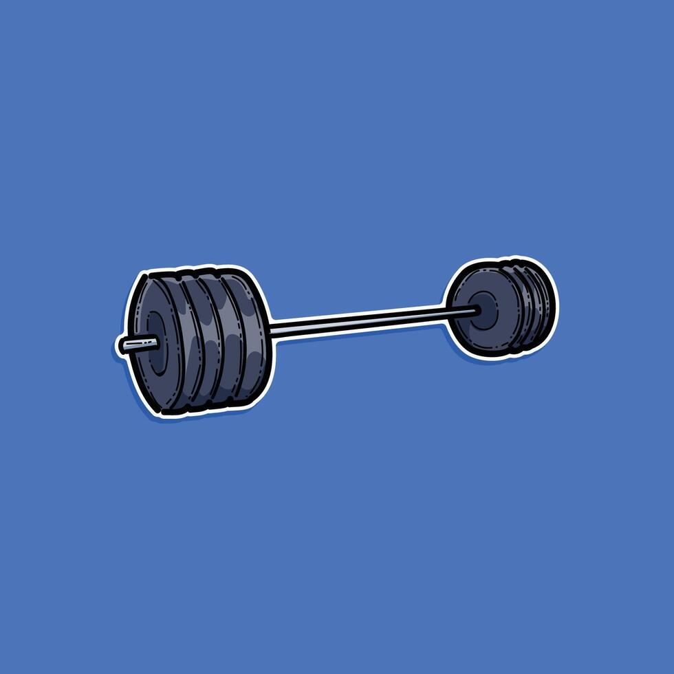Simple illustration of a heavy barbell on a bold blue background, symbolizing strength and weightlifting. vector