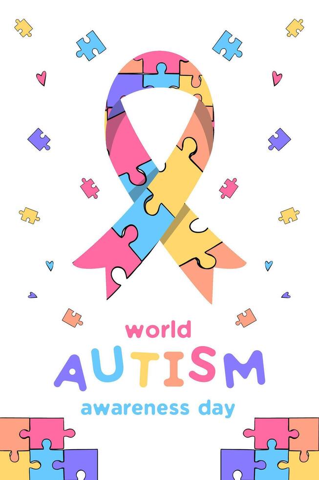 hand drawn world autism awareness day vertical banner illustration vector