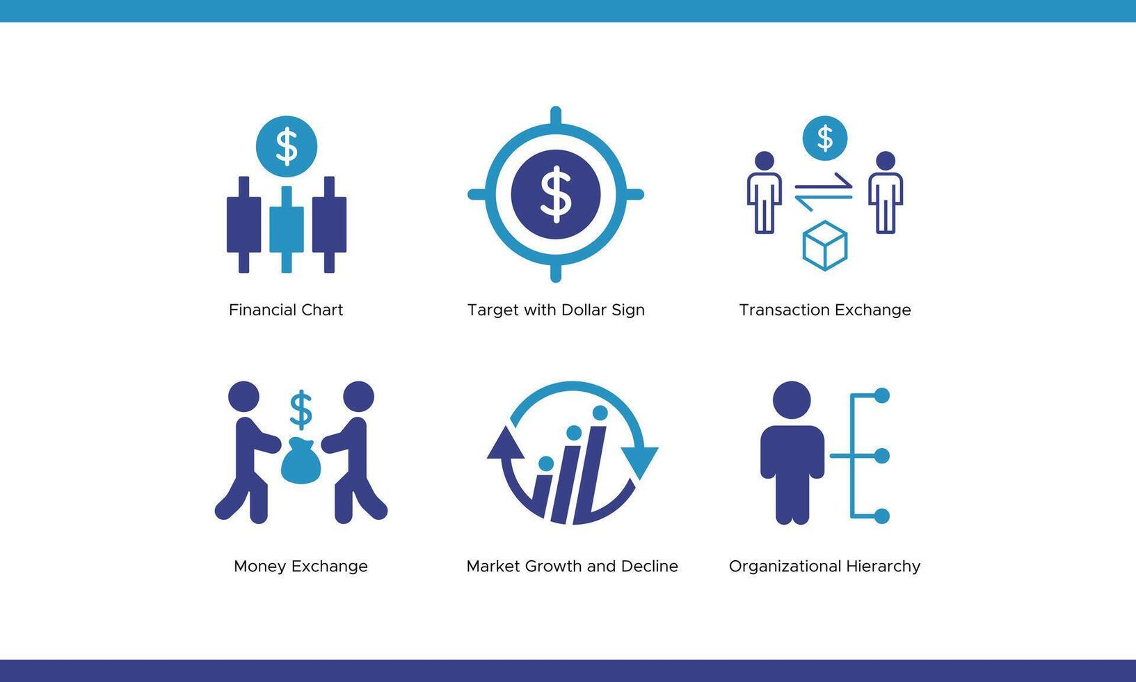 Business and Financial Icon Set. Trading, Market Trends, Transactions, and Organizational Workflow vector