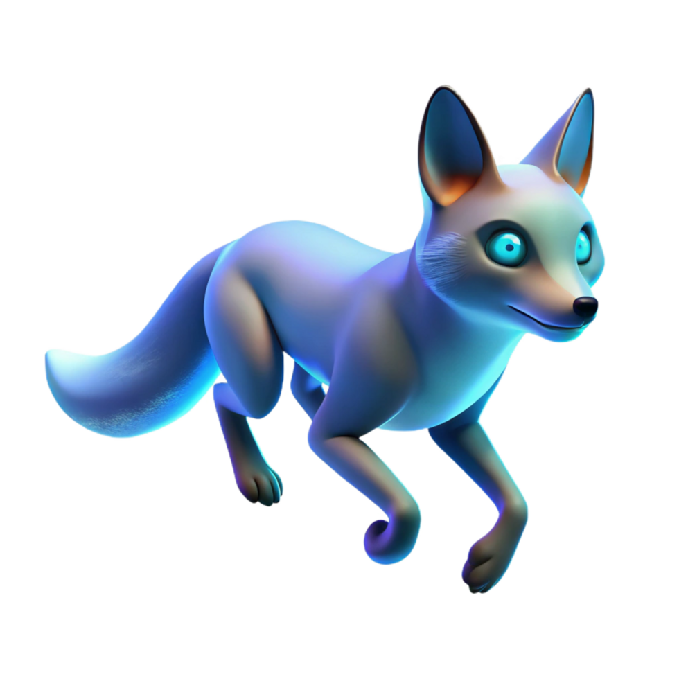 Arctic Fox in a Three Dimensional Render with a Blue Glow in a Majestic Scene png