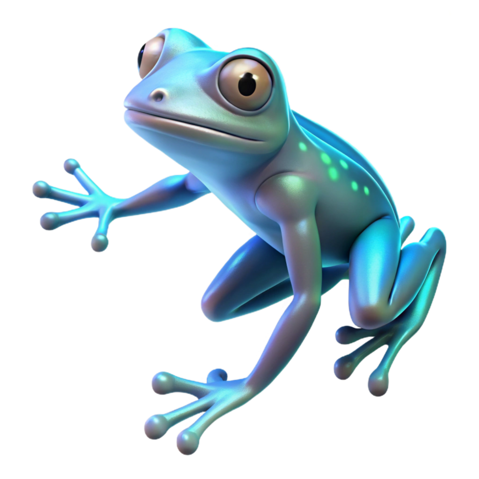 3D Cartoon Frog Cute Amphibian - An adorable 3D render of a cartoon frog capturing its playful and whimsical appearance png