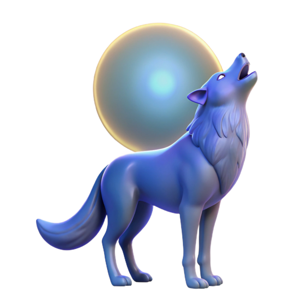 Blue Wolf Howling at Moon - A mystical depiction of a wolf howling at the moon with blue elements capturing its enchanting presence and magical atmosphere png