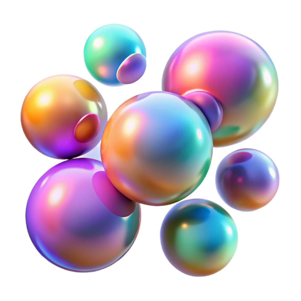 Iridescent Spheres Abstract Art - A conceptual artwork featuring iridescent spheres creating a dynamic and modern visual composition png