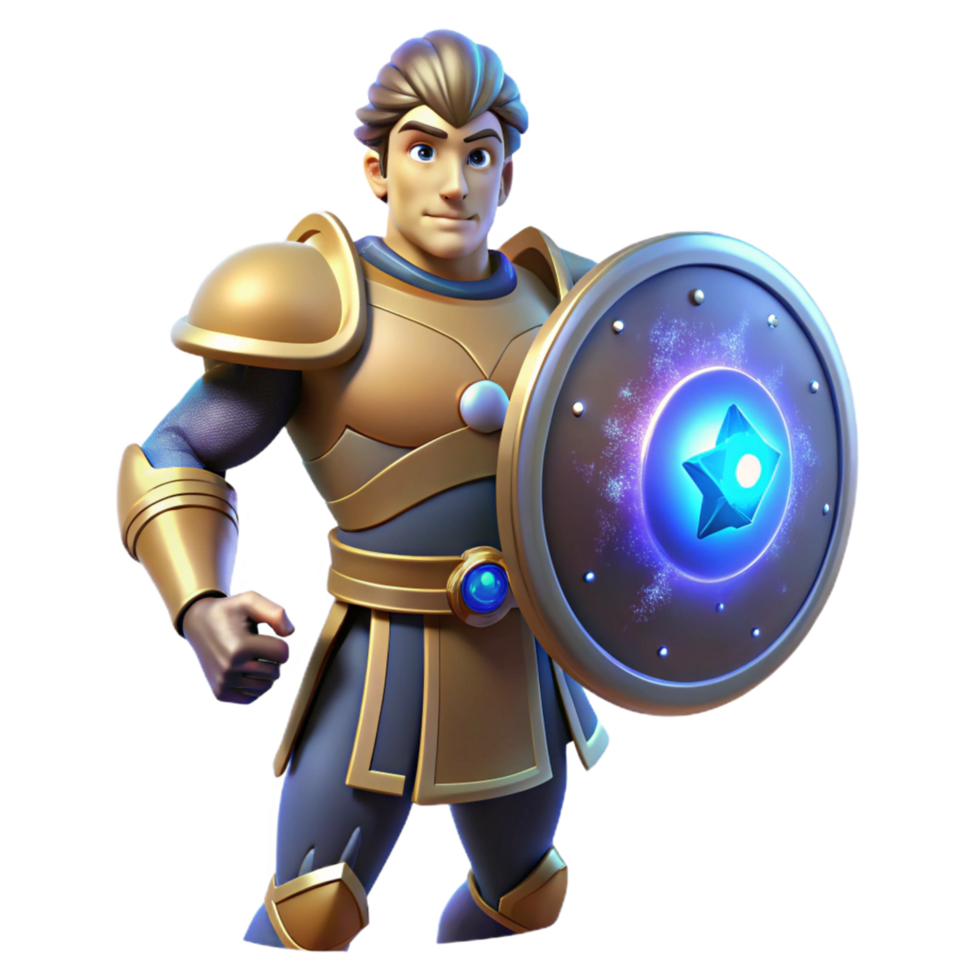 Fantasy Knight with a Glowing Shield in a Heroic Three Dimensional Scene of Adventure png