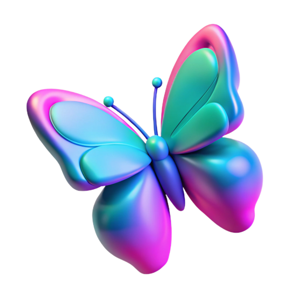 Vibrant 3D Butterfly Render - A captivating 3D render of a butterfly with vibrant colors highlighting its delicate beauty and intricate design png