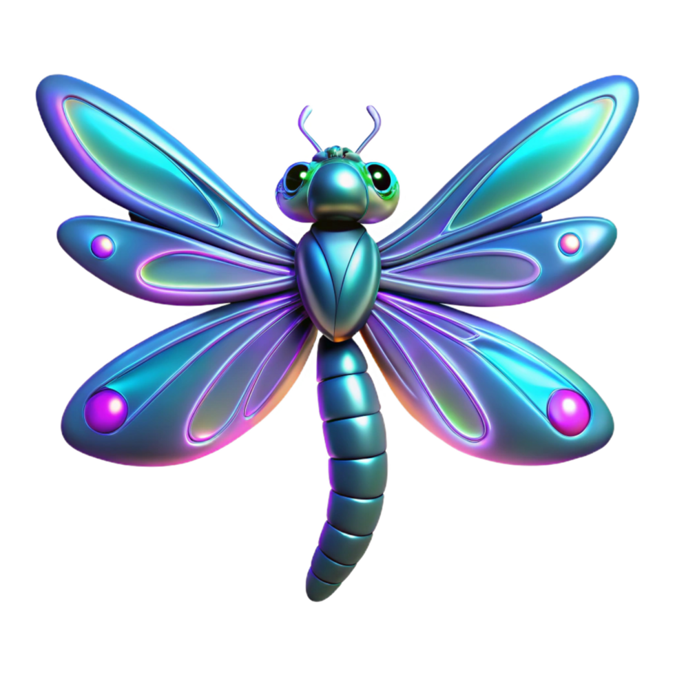 Shiny Dragonfly 3D Render - A captivating 3D render of a dragonfly with shiny elements highlighting its delicate beauty and vibrant colors png