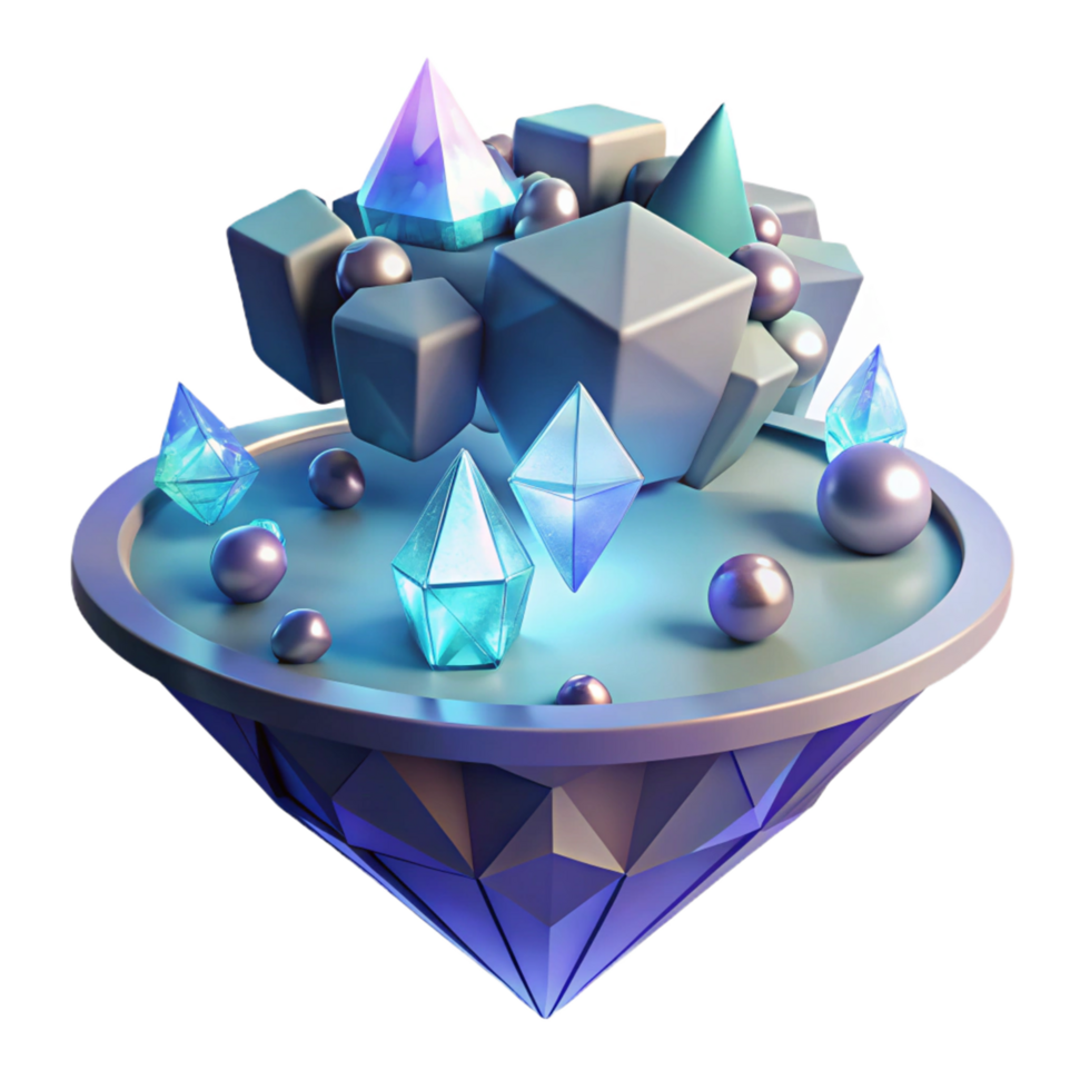 Crystals Gems and Geometric Shapes - A conceptual artwork featuring crystals gems and geometric shapes creating a dynamic and modern visual composition png