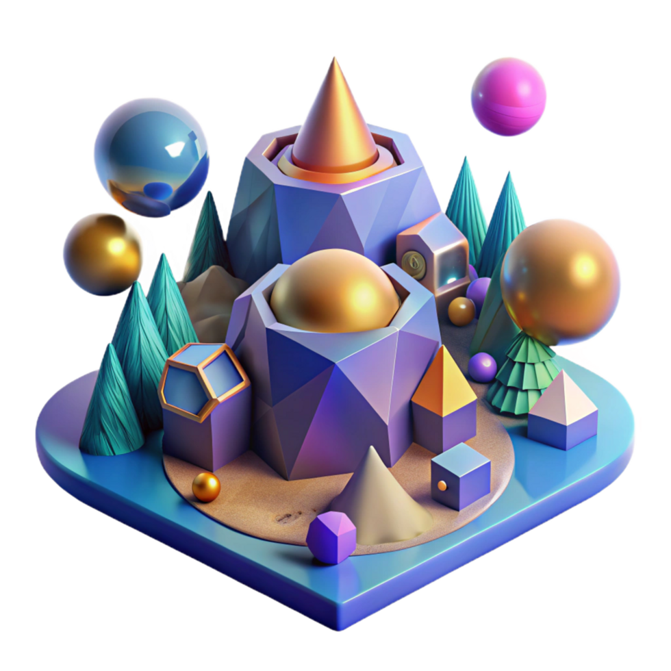 Abstract Three Dimensional Geometric Landscape in a Creative Scene of Design png