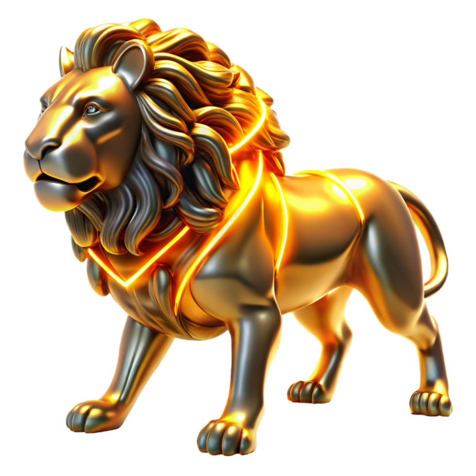 Golden Lion Statue in a Three Dimensional Render of Majestic Beauty png