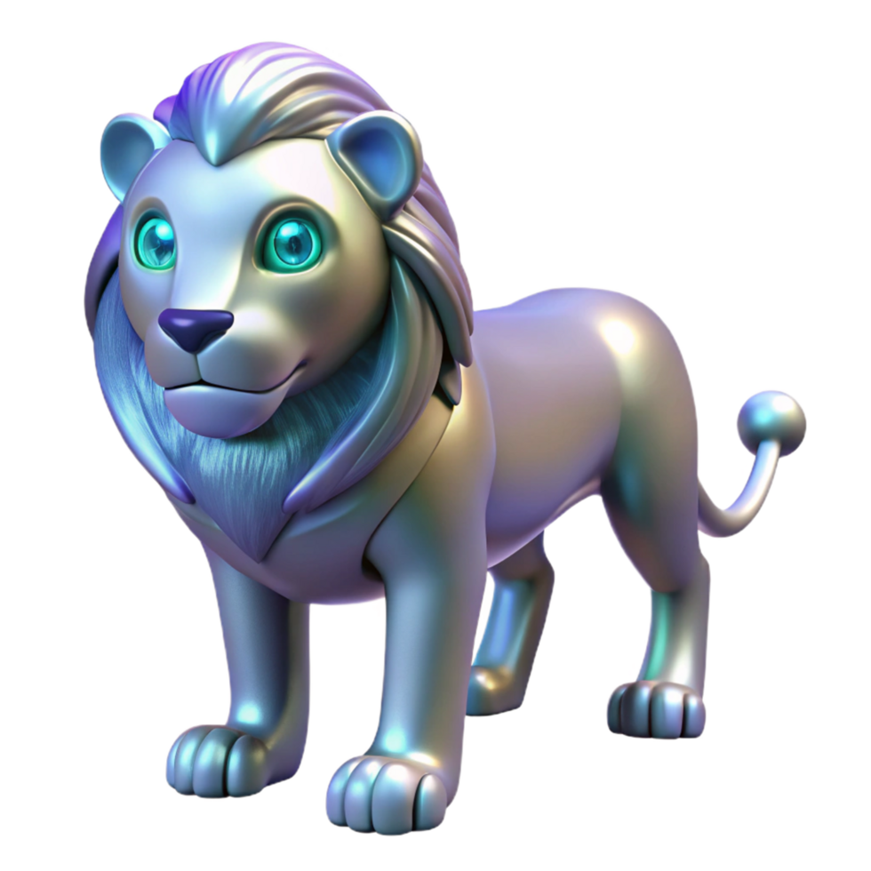 Metallic Lion Cub in a Three Dimensional Render of Futuristic Design png