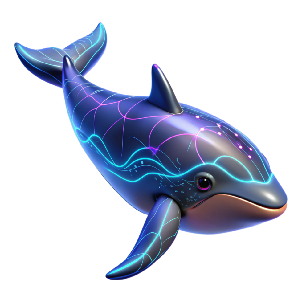 Neon Dolphin in a Three Dimensional Render of Oceanic Light png