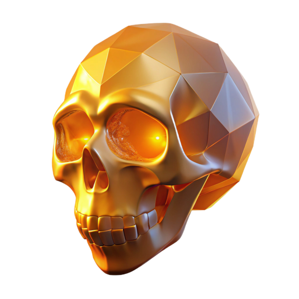 Golden Skull, Low Poly, Three Dimensional Render in a Radiant Scene of Design png